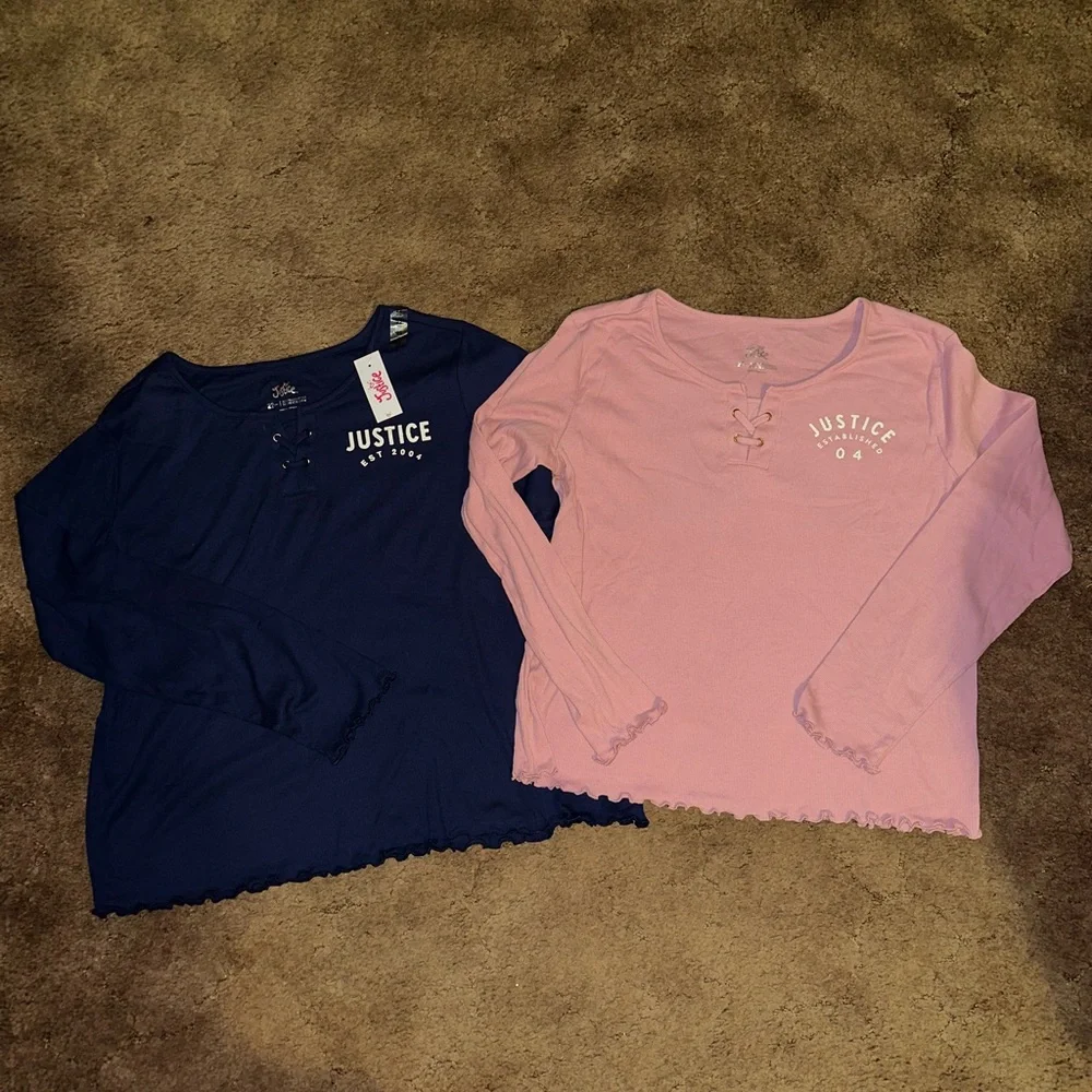 Justice Navy and Pink Lace-Up Long Sleeve Tops - Picture 1 of 1